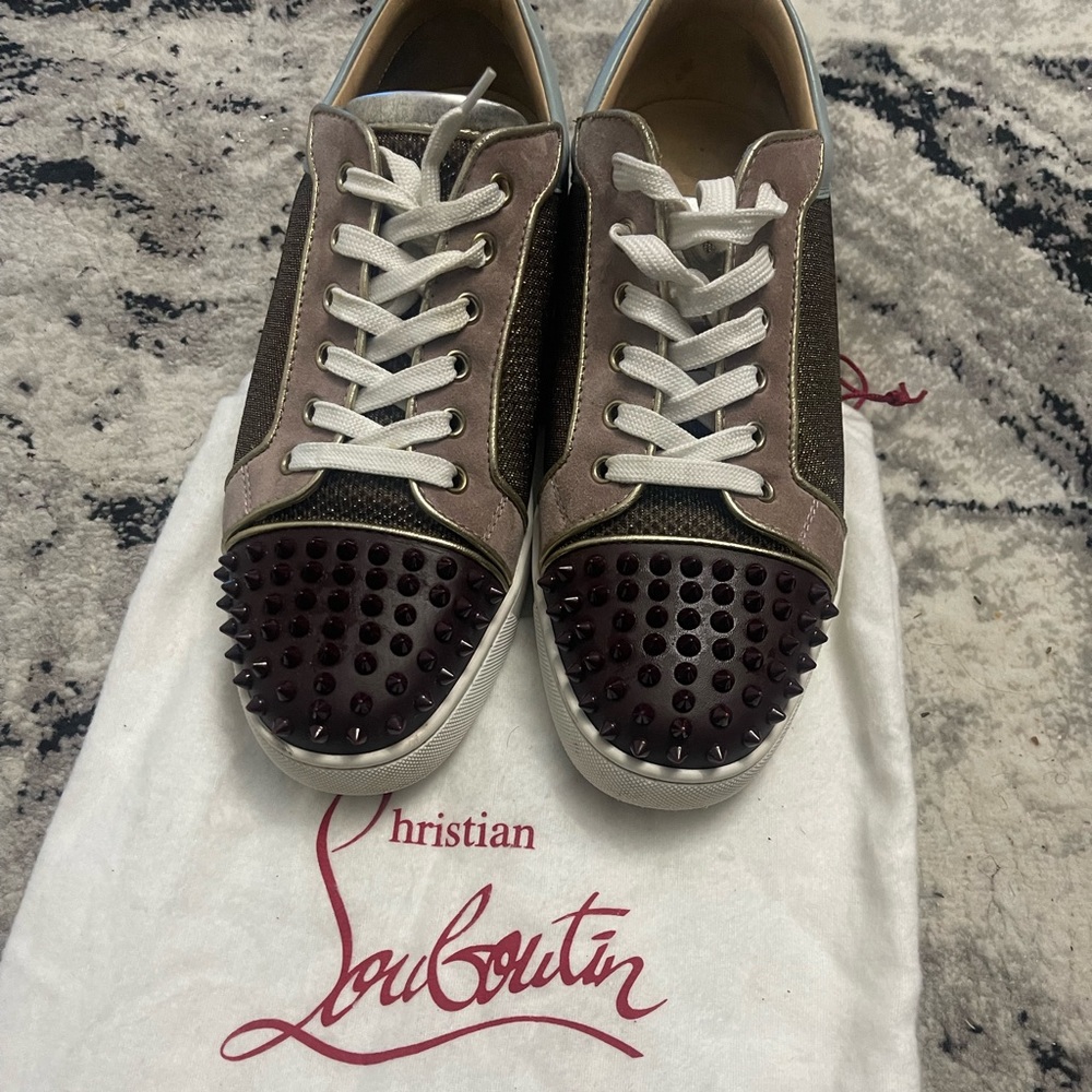 Christian Louboutin Glitter Mesh and Leather Low Top Sneakers Size 42.5